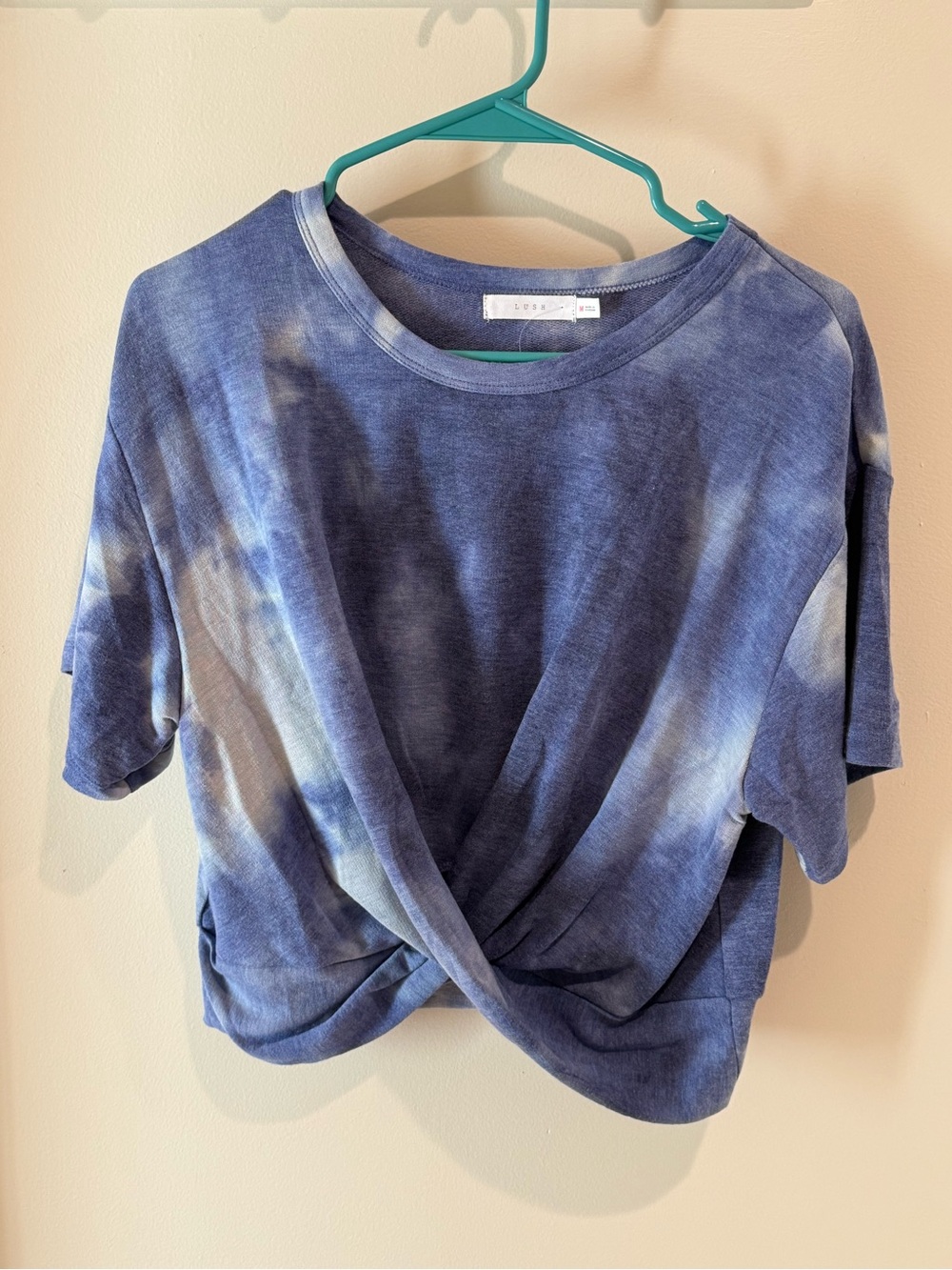 Lush Blue Tie-Dye Twist Front Crop Top